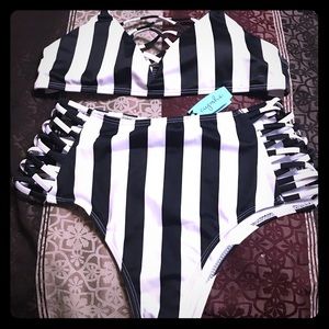High Waisted Striped Bikini